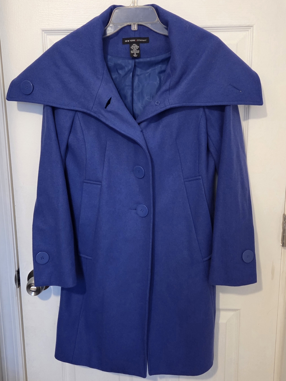 New York & Company Cobalt Blue Pea Coat with Wide Collar
